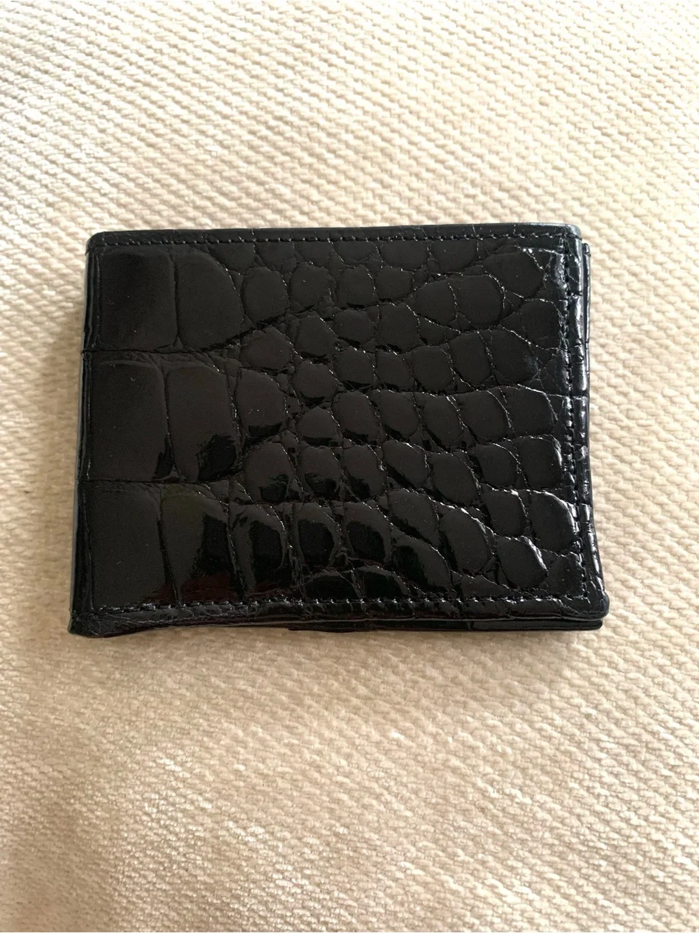 Made in USA Black Shiny Glazed Alligator Leather Men’s Wallet Card Bill Pockets
